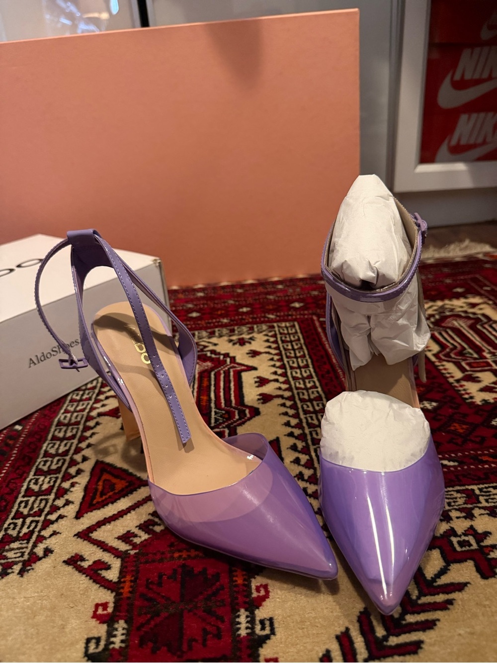 Aldo Aradda Clear Lavender PVC Pointed-Toe Slingback Ankle Strap Chunky Heel